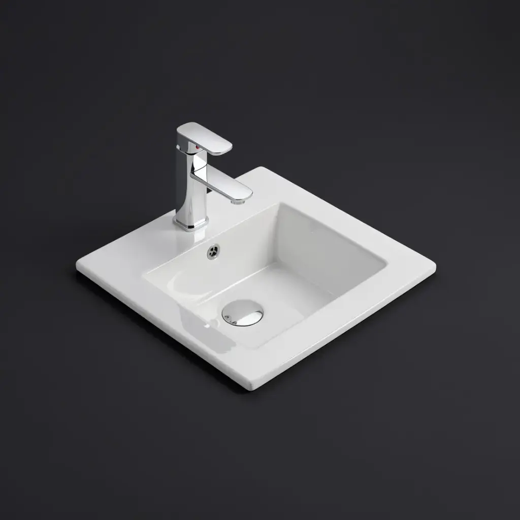[55527] 415*415*170mm Gloss White Crete Fine Ceramic Insert Basin Tap Hole Overflow,32mm Waste