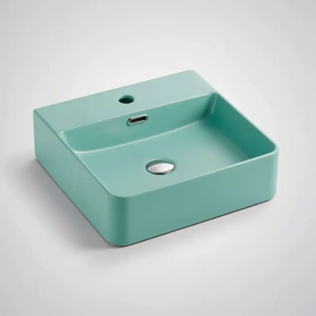 [50038] 420*420*120mm Wall Hung Square Antique Green Basin With Mixer Hole