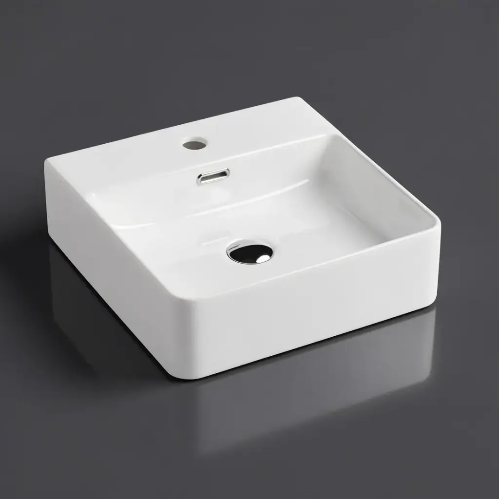 [50040] 420*420*120mm Wall Hung Square Matt White Basin With Mixer Hole