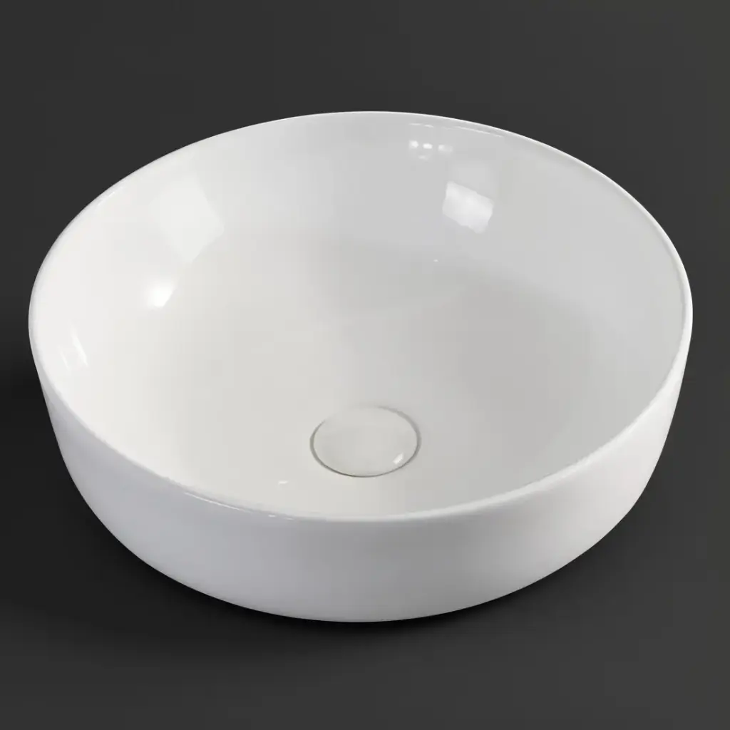 [90137/AC4214R] 420x420x140mm Round Gloss White Ceramic Above Counter Basin Non-overflow