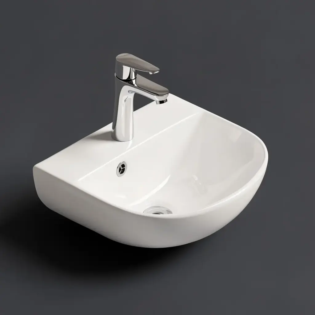 [55492] 440*369*175mm Gloss White Carrida Fine Ceramic Wall Hung Basin Overflow,32mm Waste