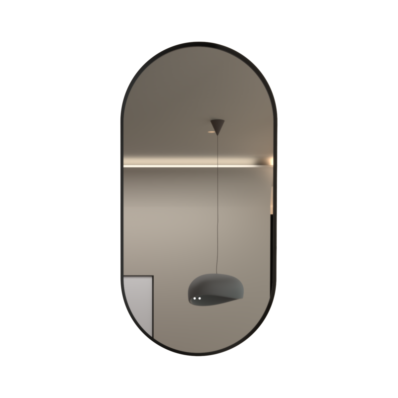 [86133/OVF4590BM-MB] 450×900mm Matte Black Framed Oval 3 Color Backlit LED Mirror With Touchless Sensor Switch