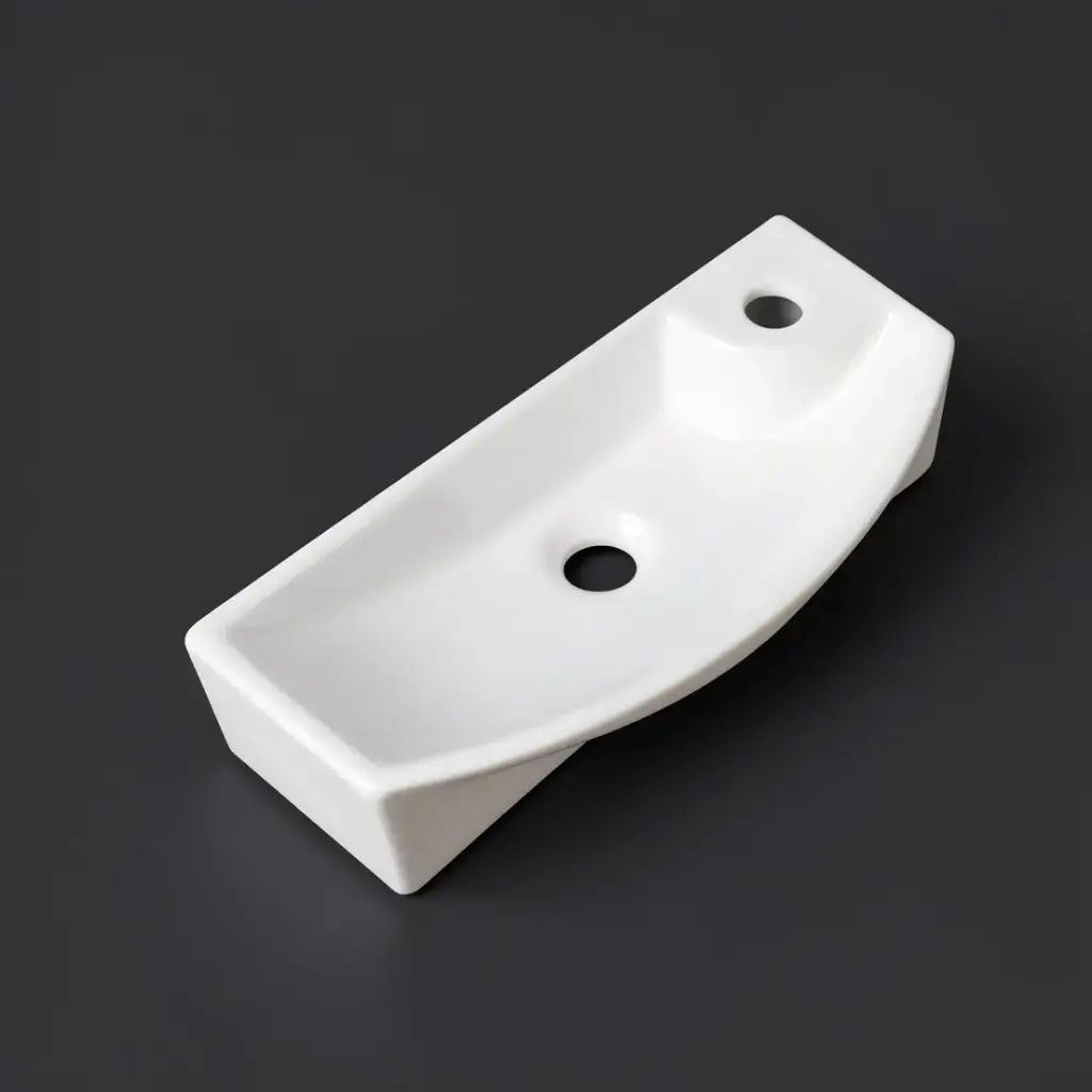 [90141/AC4621S-TH] 460x210x110mm Rectangle Gloss White Ceramic Above Counter Wall Hung Basin Non-overflow