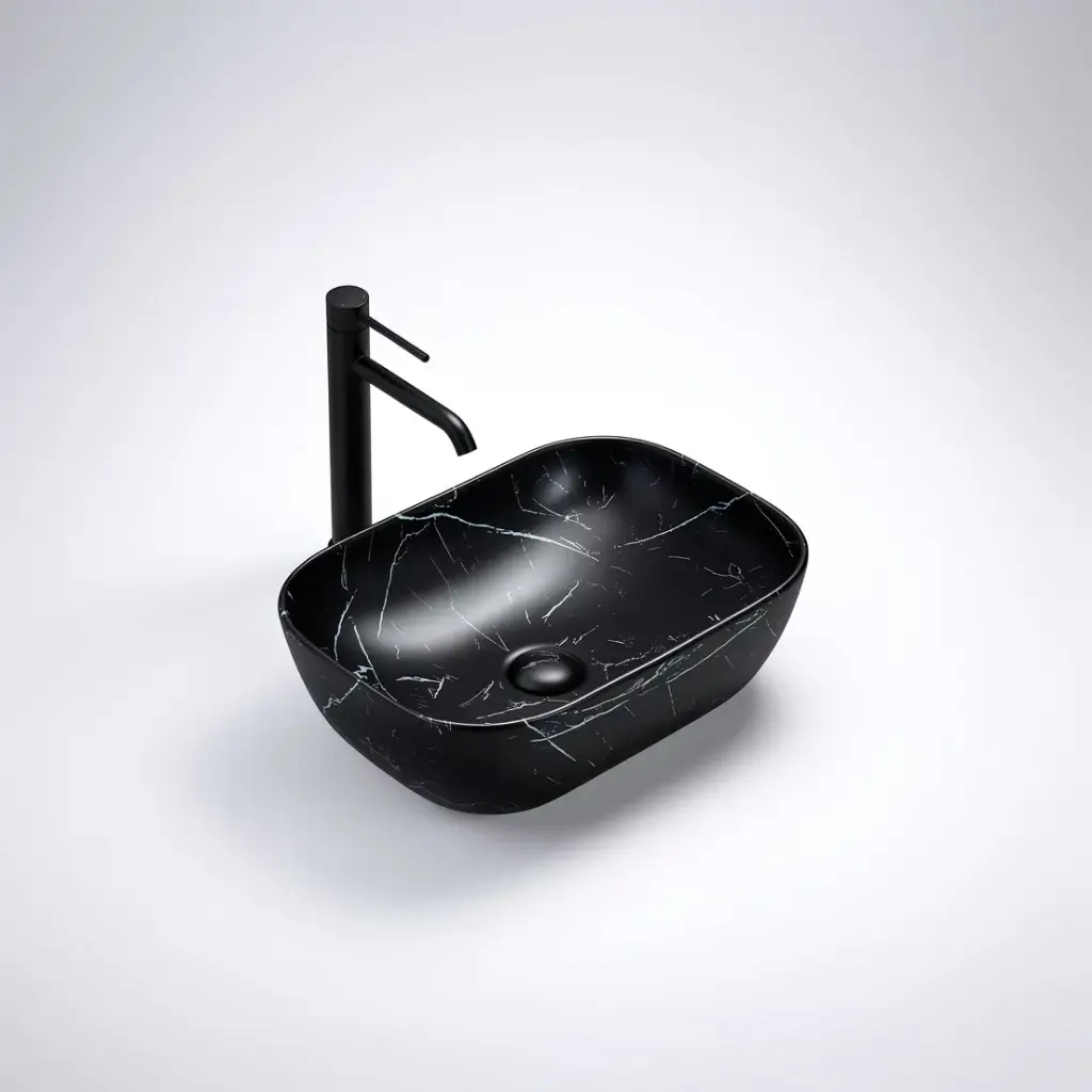 [55438] 460*325*137mm Matt Marble Black Ellips Fine Ceramic Above Counter Basins Non Overflow,32mm Waste