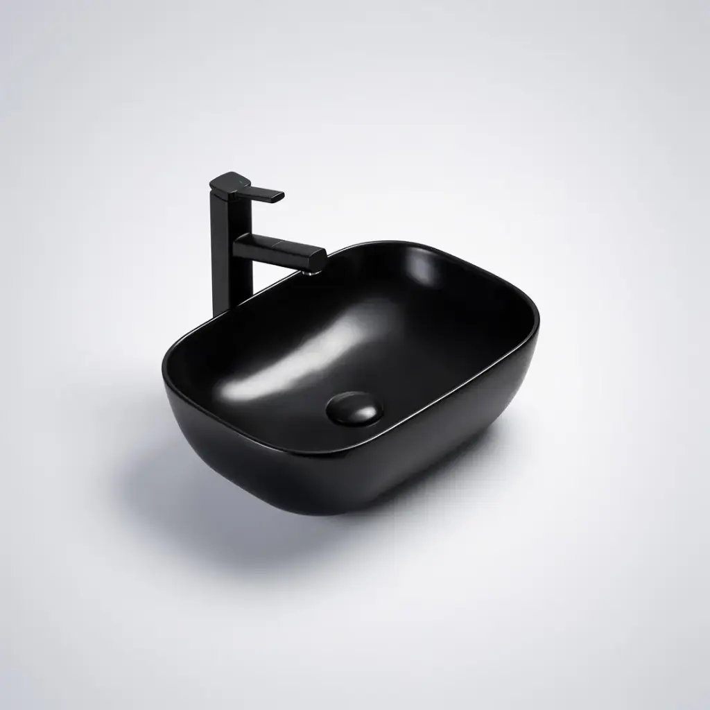 [55437] 460*325*137mm Matte Black Ellips Fine Ceramic Above Counter Basins Non Overflow,32mm Waste