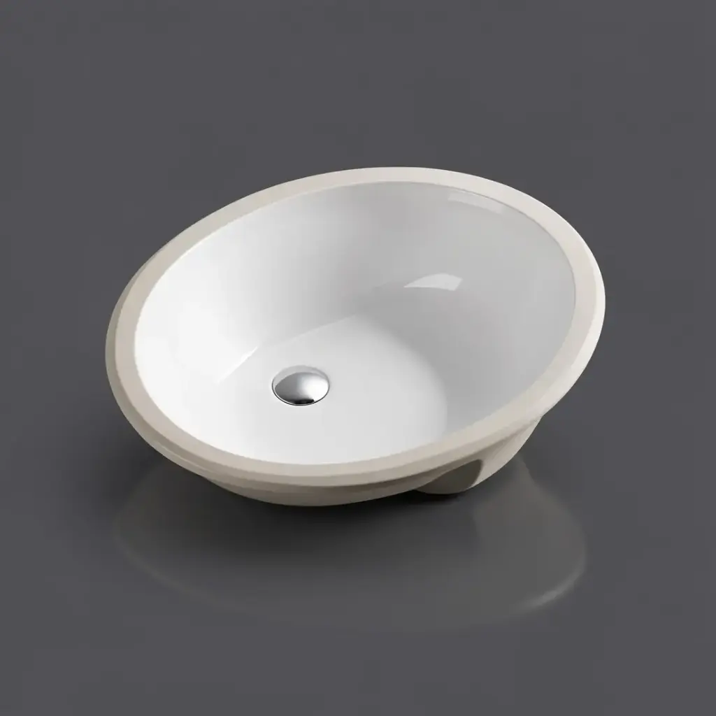 [55514] 460*393*200mm Gloss White Elipps Fine Ceramic Under Counter BasinWith Overflow,32mm Waste