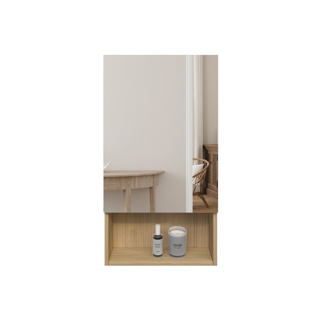 [94021/PJ-MC-R] 450mm Natural Oak Laminated Particle Board 1 Right Hinged Mirrored Door Mirror Cabinet