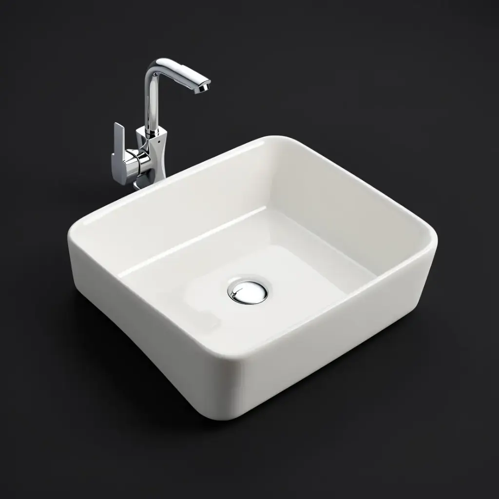 [55529] 480*377*135mm Gloss White Kliff Fine Ceramic Semi Ress Basin Tap Hole No Overflow,32mm Waste