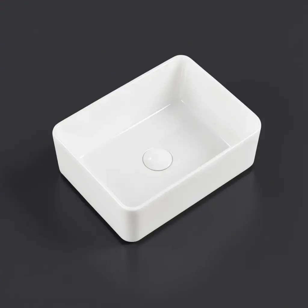 [90123/AC4838S] 485x385x130mm Rectangle Gloss White Ceramic Above Counter Basin Non-overflow