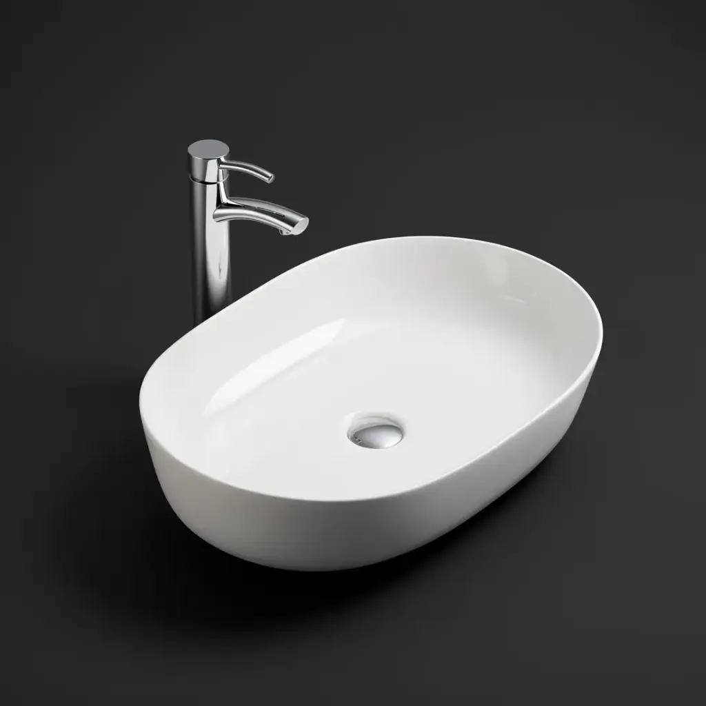 [55439] 490*350*140mm Gloss White Ellips Fine Ceramic Above Counter Basins Non Overflow,32mm Waste