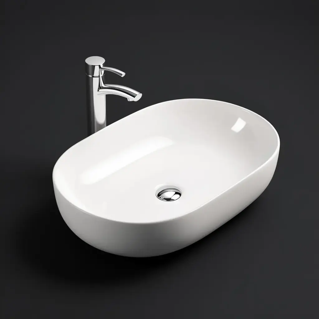 [55441] 490*350*140mm Matte White Ellips Fine Ceramic Above Counter Basins Non Overflow,32mm Waste