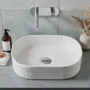 490x310x130mm Pill Fluted Gloss White Ceramic Art Basin Above Counter Basin Non-overflow