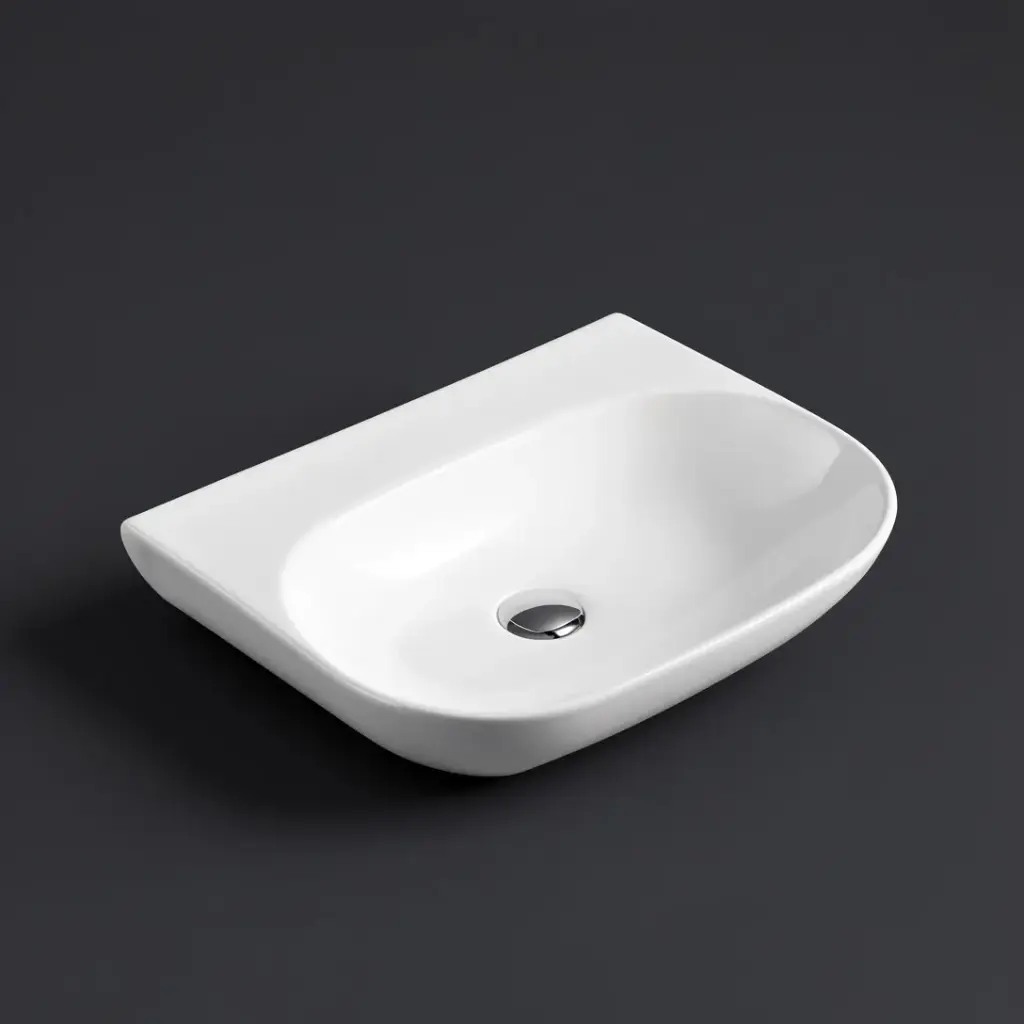 [55501] 500*385*120mm Gloss WhiteEllips Fine Ceramic Wall Hung Basin No Tap Hole No Overflow,32mm Waste,No Tap Hole