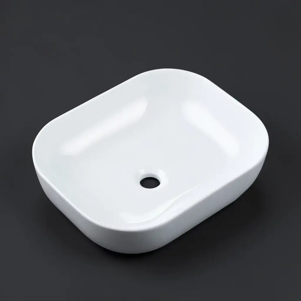 500x400x150mm Rectangle Gloss White Ceramic Above Counter Basin Non-overflow