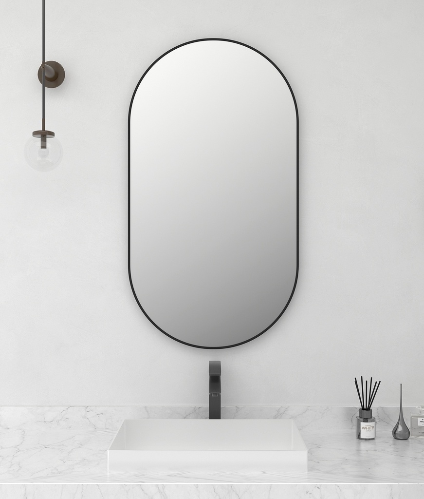 500*900*27mm Matt Black Aluminum Framed Oval Mirror
