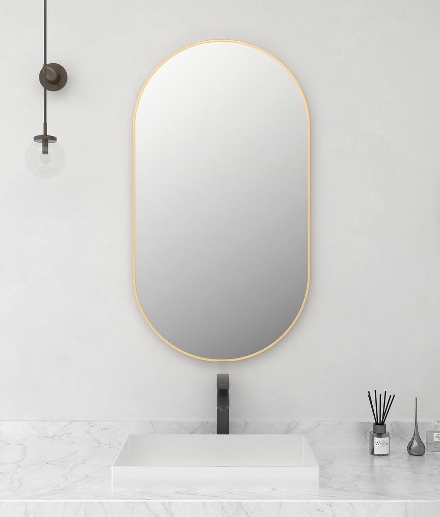 500*900*30mm Brushed Golden Aluminum Framed Oval Mirror