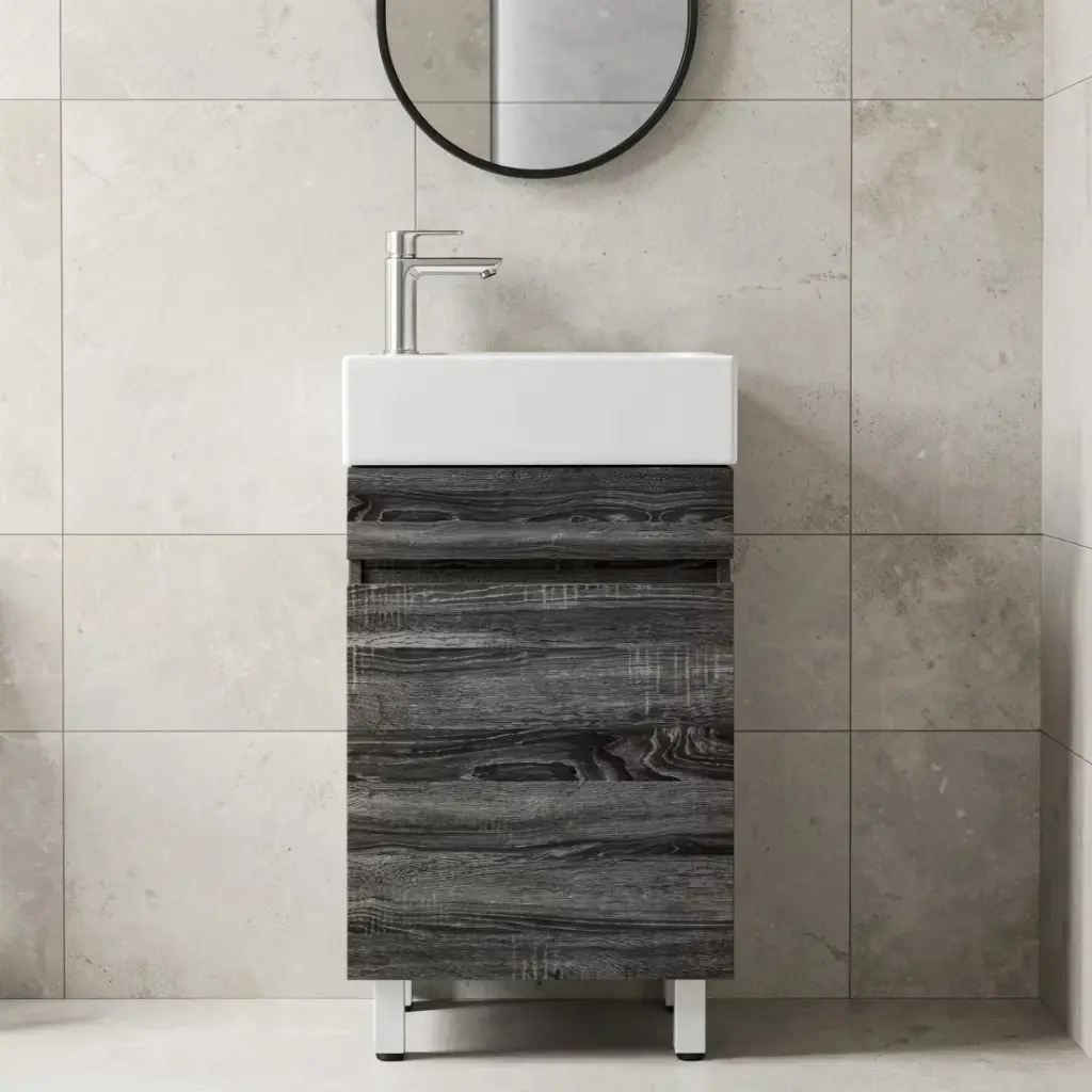 [93030/DG5025L] 500mm Dark Grey MDF 1 Door Freestanding Bathroom Vanity Cabinet Only