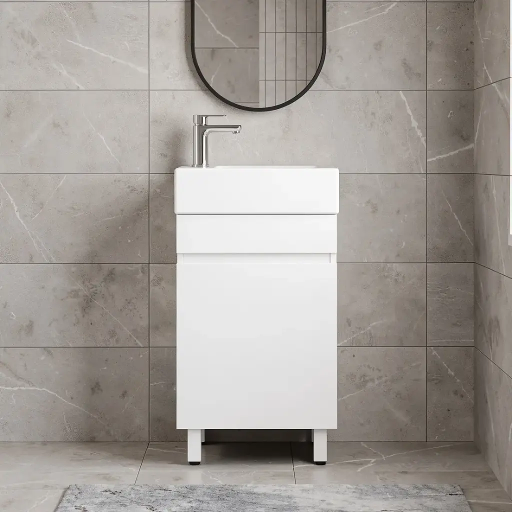 [93032/MW5025L] 500mm Matte White MDF 1 Door Freestanding Bathroom Vanity Cabinet Only