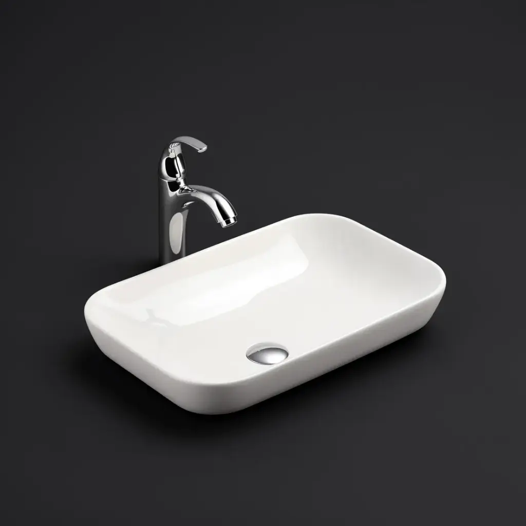 [55519] 520*340*150mm Gloss White Kliff Fine Ceramic Insert Basin No Oerflow