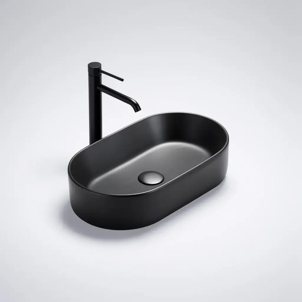 [55445] 525*300*110mm Matte Black Ellips Fine Ceramic Above Counter Basins Non Overflow,32mm Waste