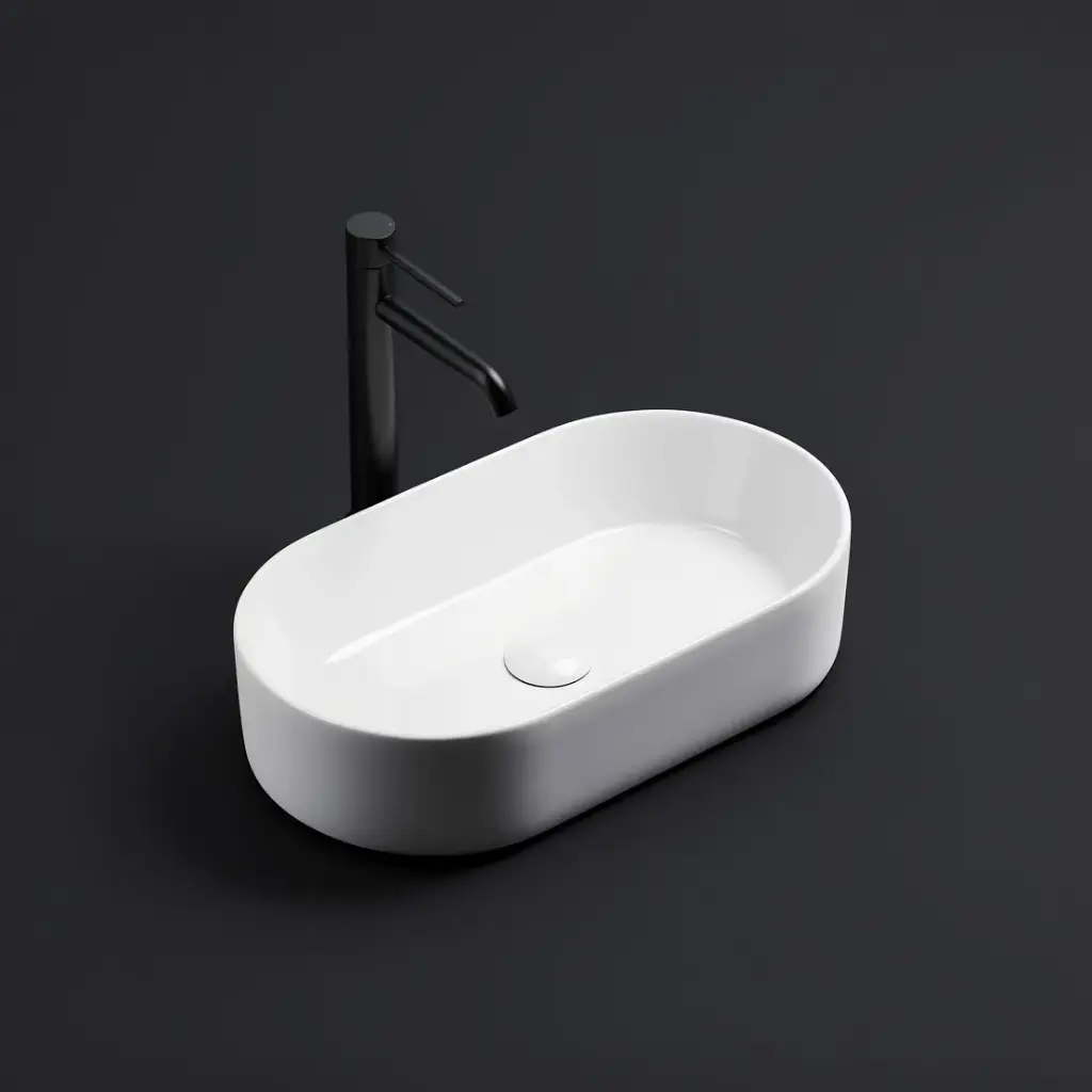 [55446] 525*300*110mm Matte White Ellips Fine Ceramic Above Counter Basins Non Overflow,32mm Waste