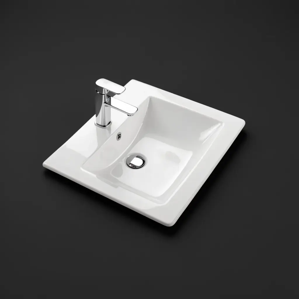 [55528] 530*460*180mm Gloss White Crete Fine Ceramic Insert Basin Tap Hole Overflow,32mm Waste
