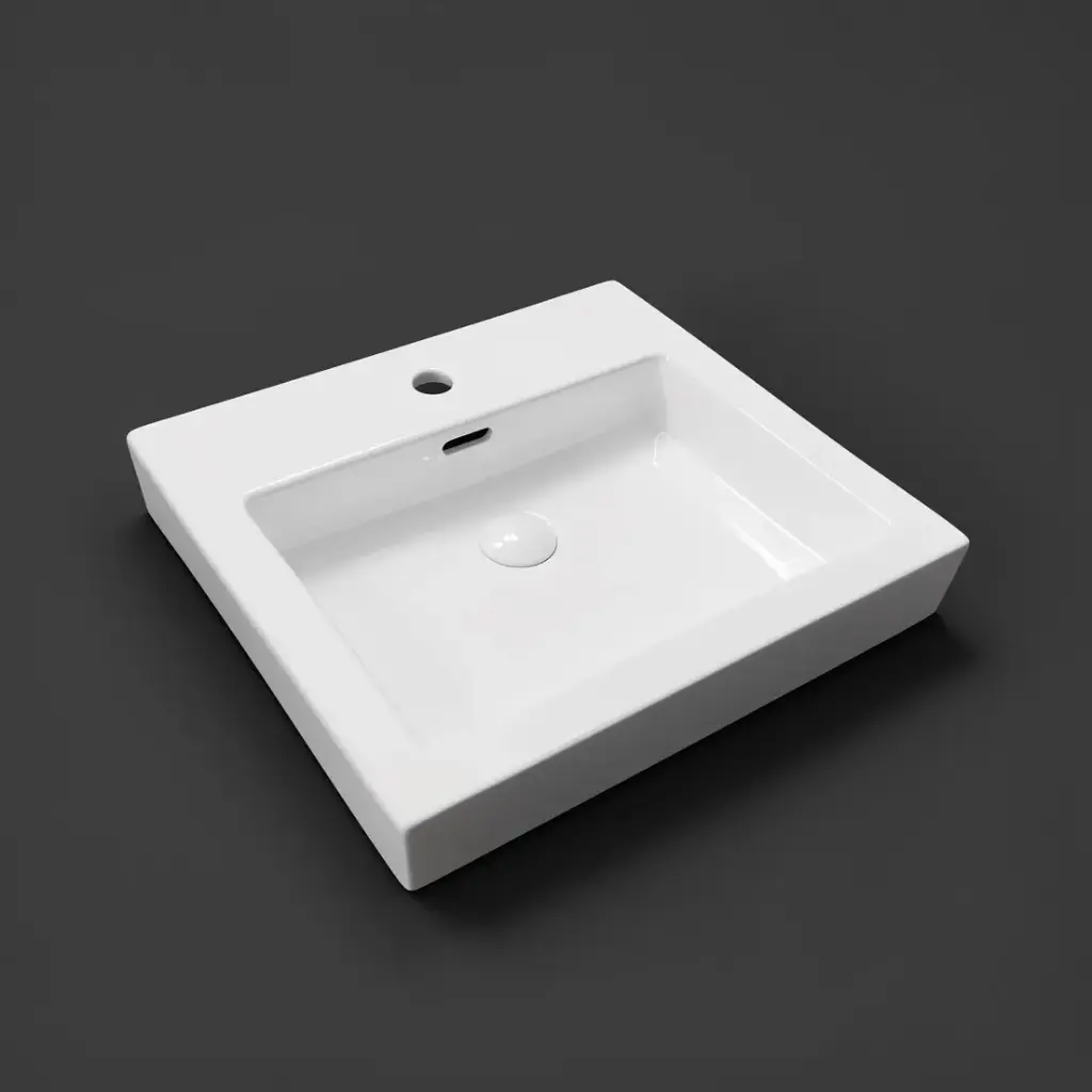 [55517] 540*500*180mm Gloss White Kliff Fine Ceramic Insert Basin Tap Hole Overflow,32mm Waste