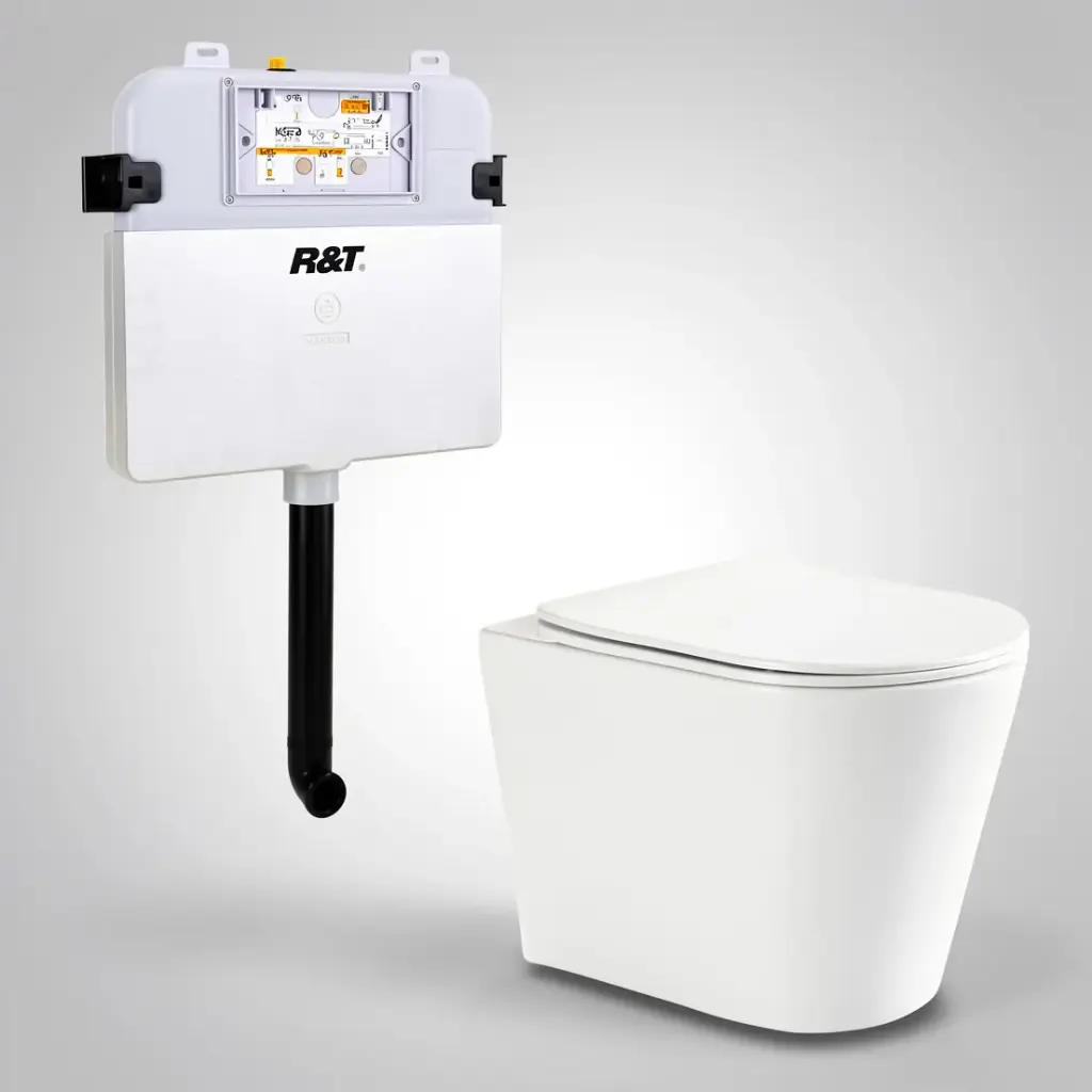 [56206] 545*360*140mm Acadia R&T Inwall Floor Toilet Suite Tornado Rimless Wall Faced Floor Pan