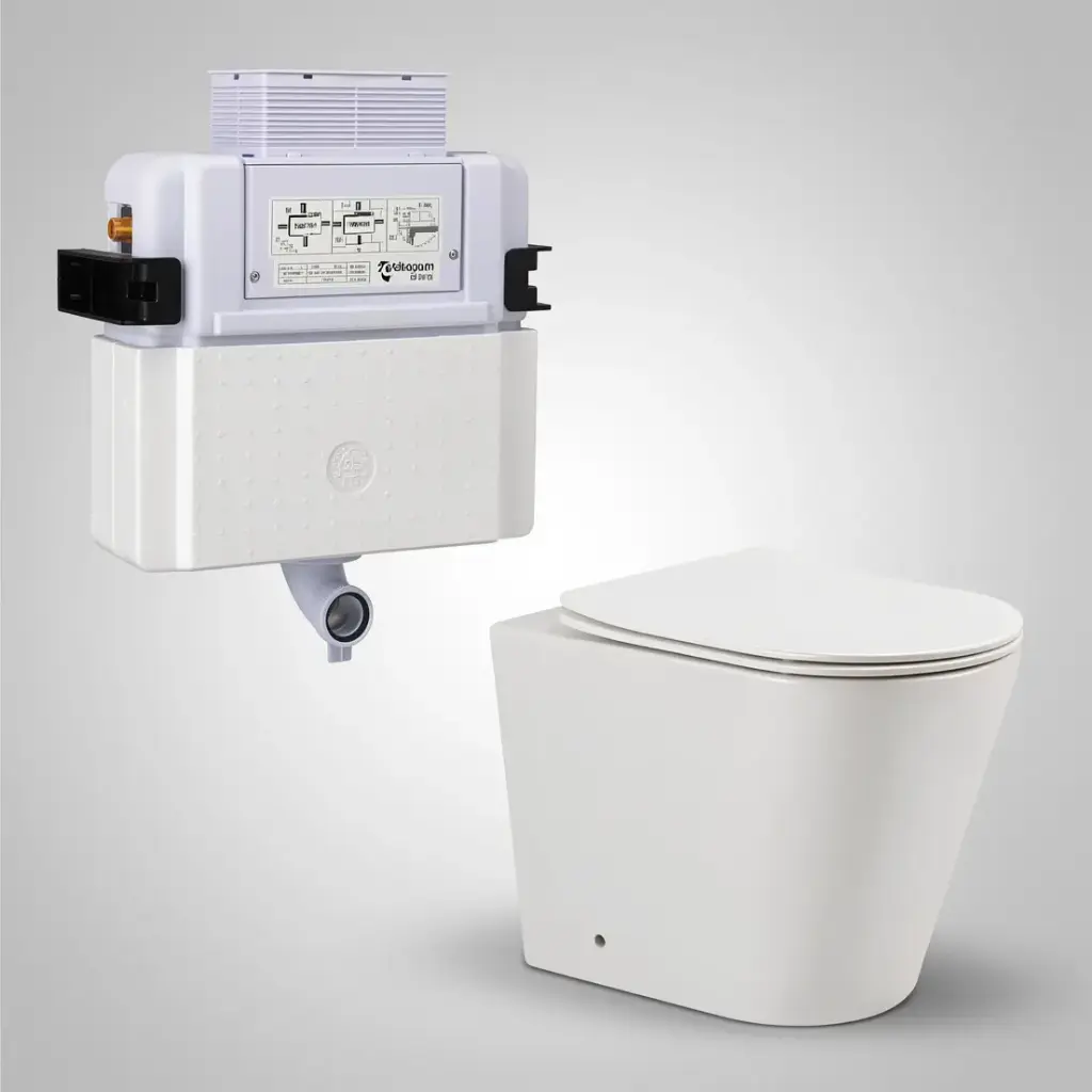 [56212] 545*360*140mm Acadia R&T Lower Counter Inwall Floor Toilet Suite Tornado Rimless Matte White Wall Faced Floor Pan