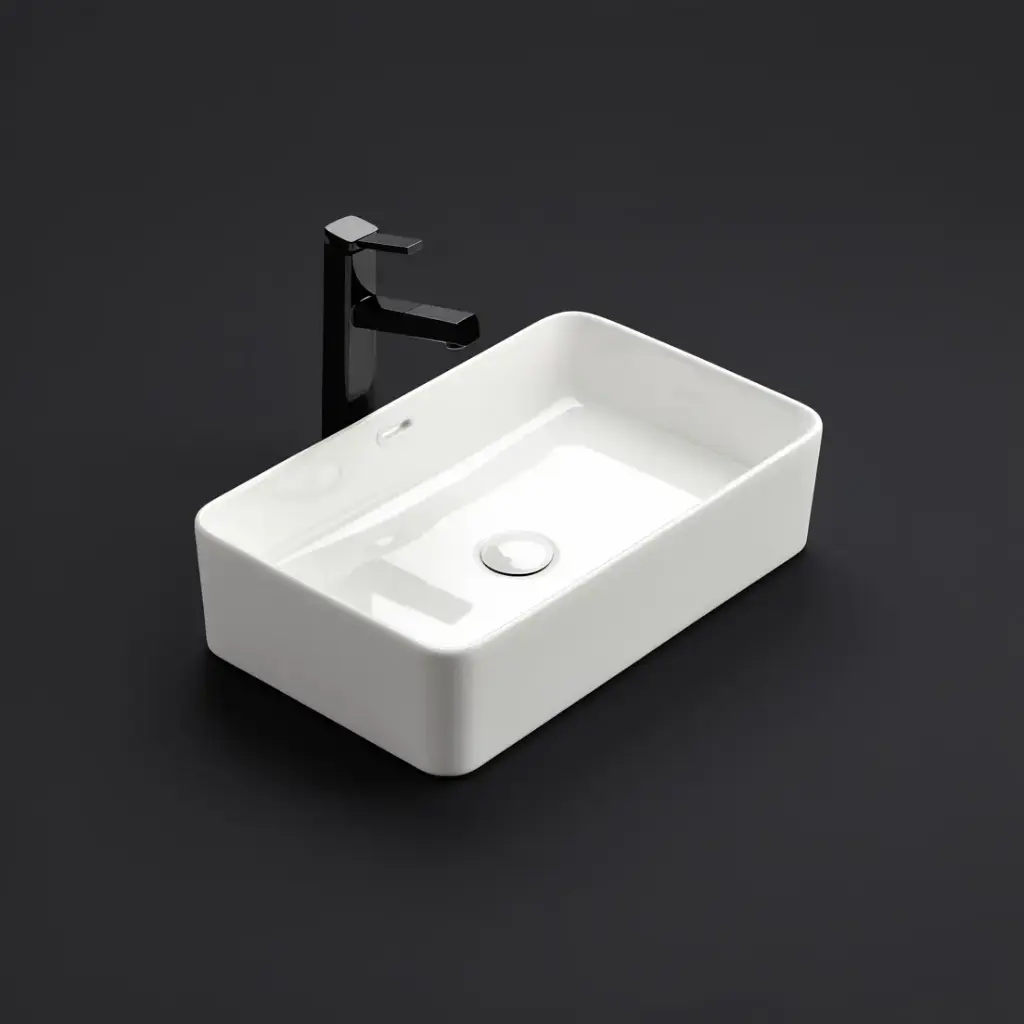[55425] 555*360*140mm Gloss White Crete Fine Ceramic Above Counter Basins Overflow,32mm Waste