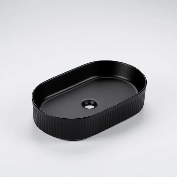 580*360*120mm Cora Above Counter Fluted Matt Black Pill Basin