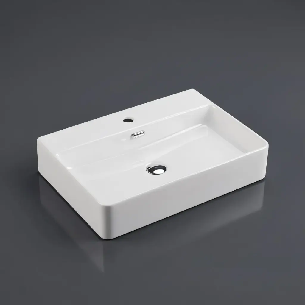 [50035] 590*330*120mm Wall Hung Square Matt White Basin With Mixer Hole