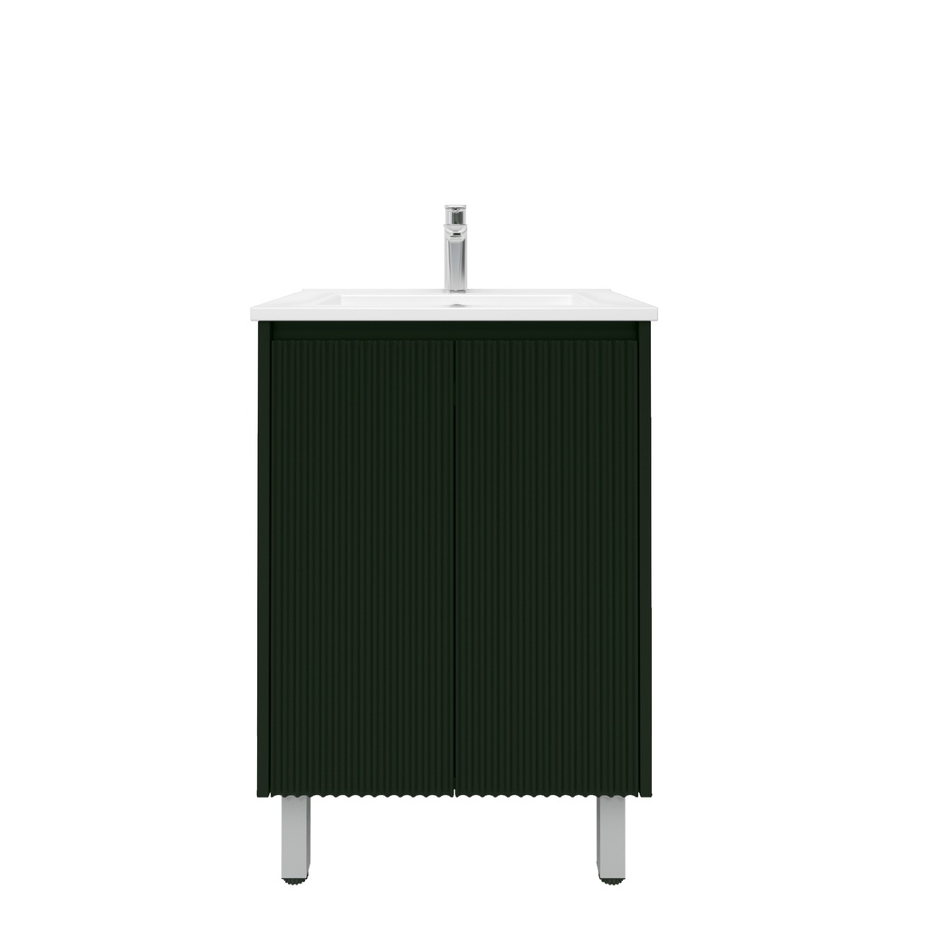 [92091/PVCKB64L-MB] 600mm Brio Freestanding Bathroom Vanity Cabinet Only PVC 2 Door Fluted Matte Black