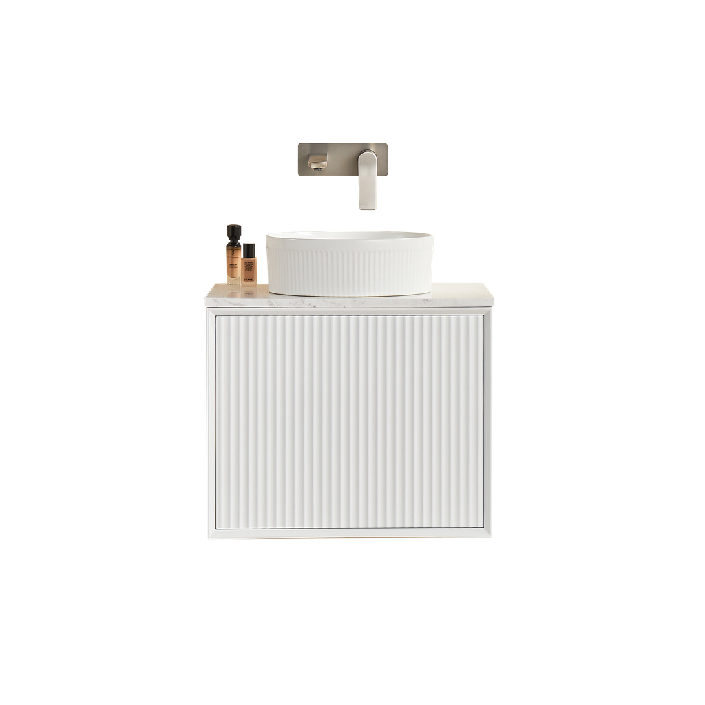 [56663] 590X455X480mm Matte Black Kliff Modern Fluted Wall Hung Vanity PVC Cabinet