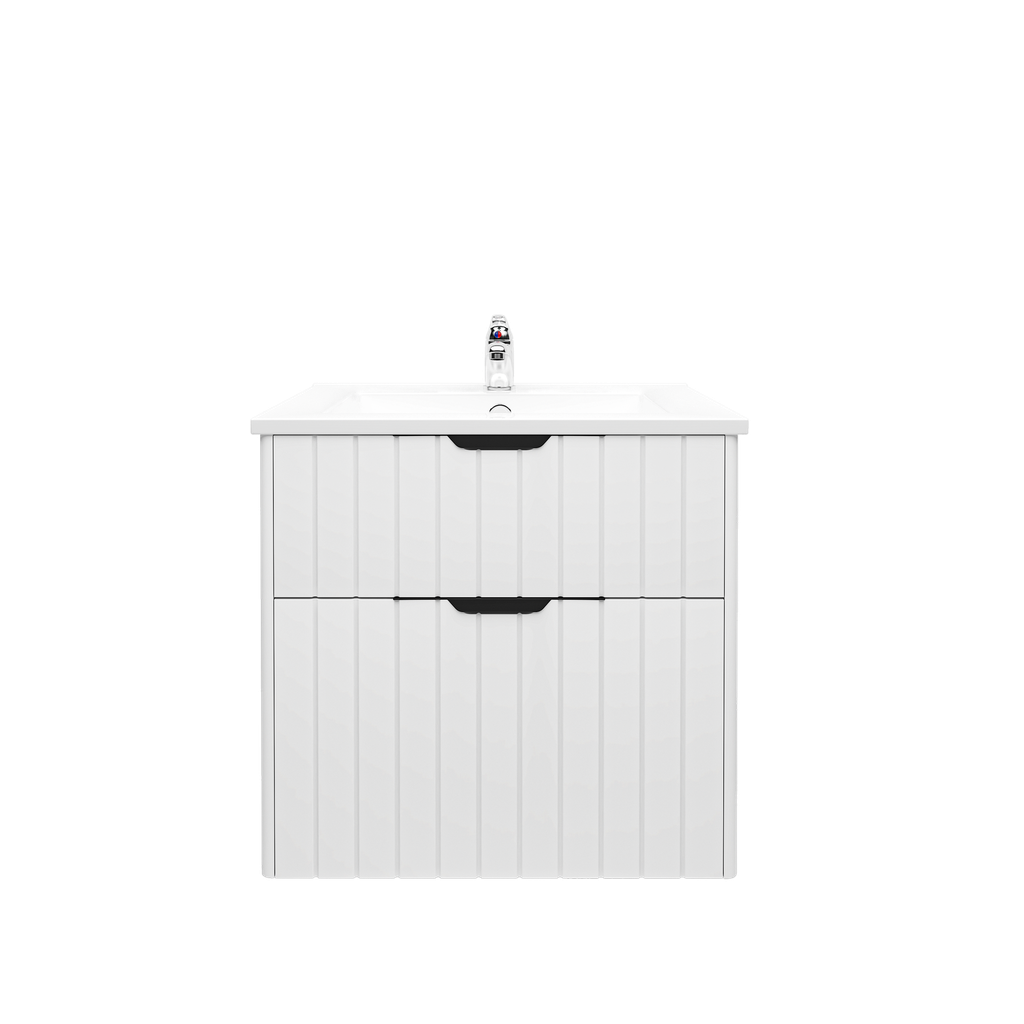 [91113/AR6046W-MW] 600mm Aria Matte White  MDF Two Drawers Wall Hung Bathroom Vanity With Handle