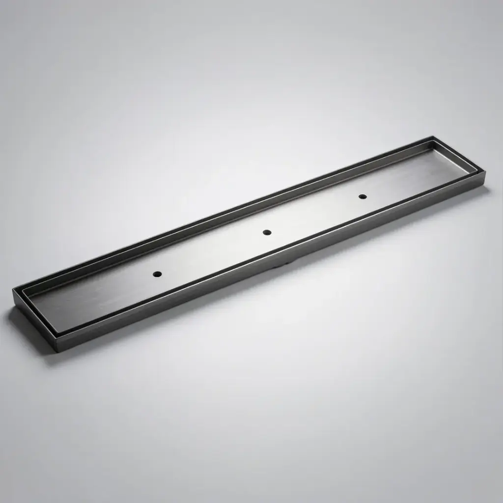 [55776] 600*100*21mm Electroplated Gun Metal Tile Insert Drain Centre Outlet 80mm