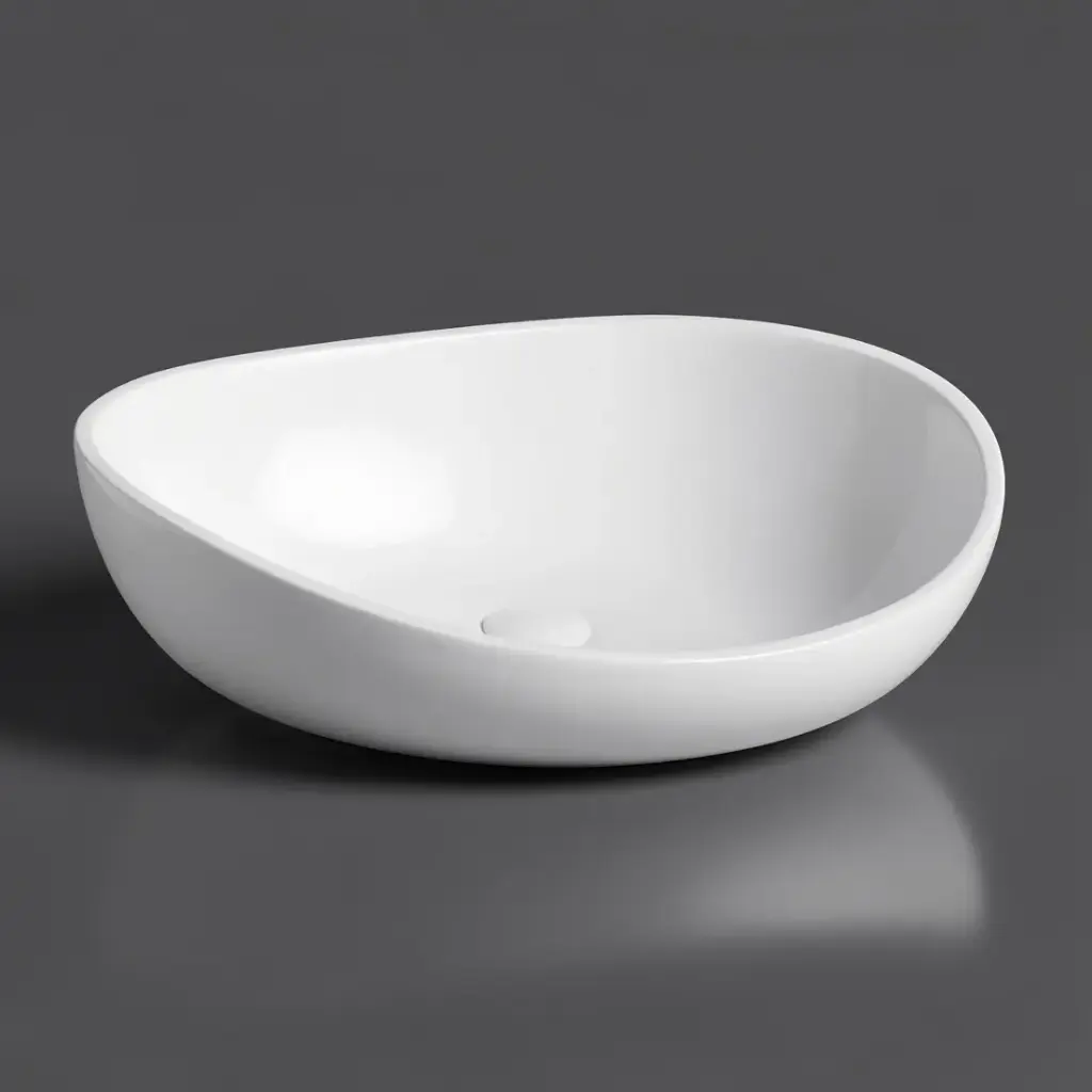 [55398] 600*370*190mm Gloss White Waverton Solid Surface Stone Above Counter Basin 32mm Waste