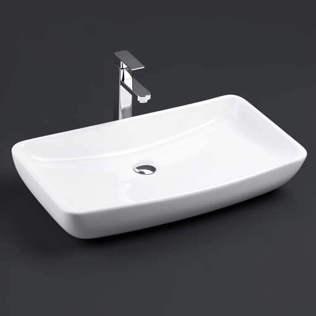 [90140/AC6038S] 600x385x130mm Rectangle Gloss White Ceramic Above Counter Basin Non-overflow
