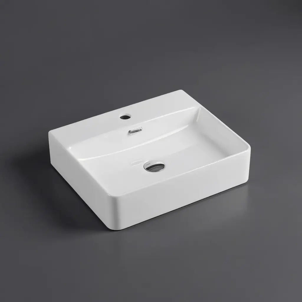 [50142] 600*420*120mm Wall Hung Rectangular Basin With Mixer Hole