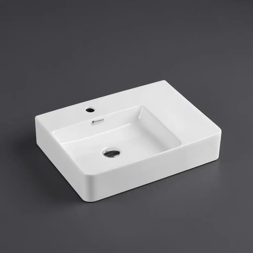 [50144] 600*420*120mm Wall Hung Rectangular Basin With Right Drainer&Mixer Hole