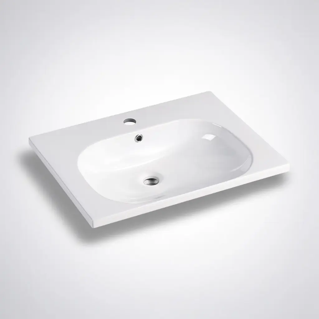 [90164/OT-600] 600mm Moon Basin Round Bowl Gloss White Ceramic Top