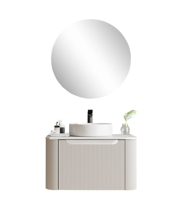 [50421] 600*460*400mm Matt White Round Edge Grooved Wall Hung Vanity Cabinet Only Soft Closed Single Drawer