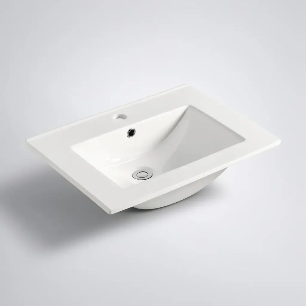 [90109/CT6036] 600mm Slim Gloss White Thin Edge Ceramic Basin Top Bathroom Vanity Sink