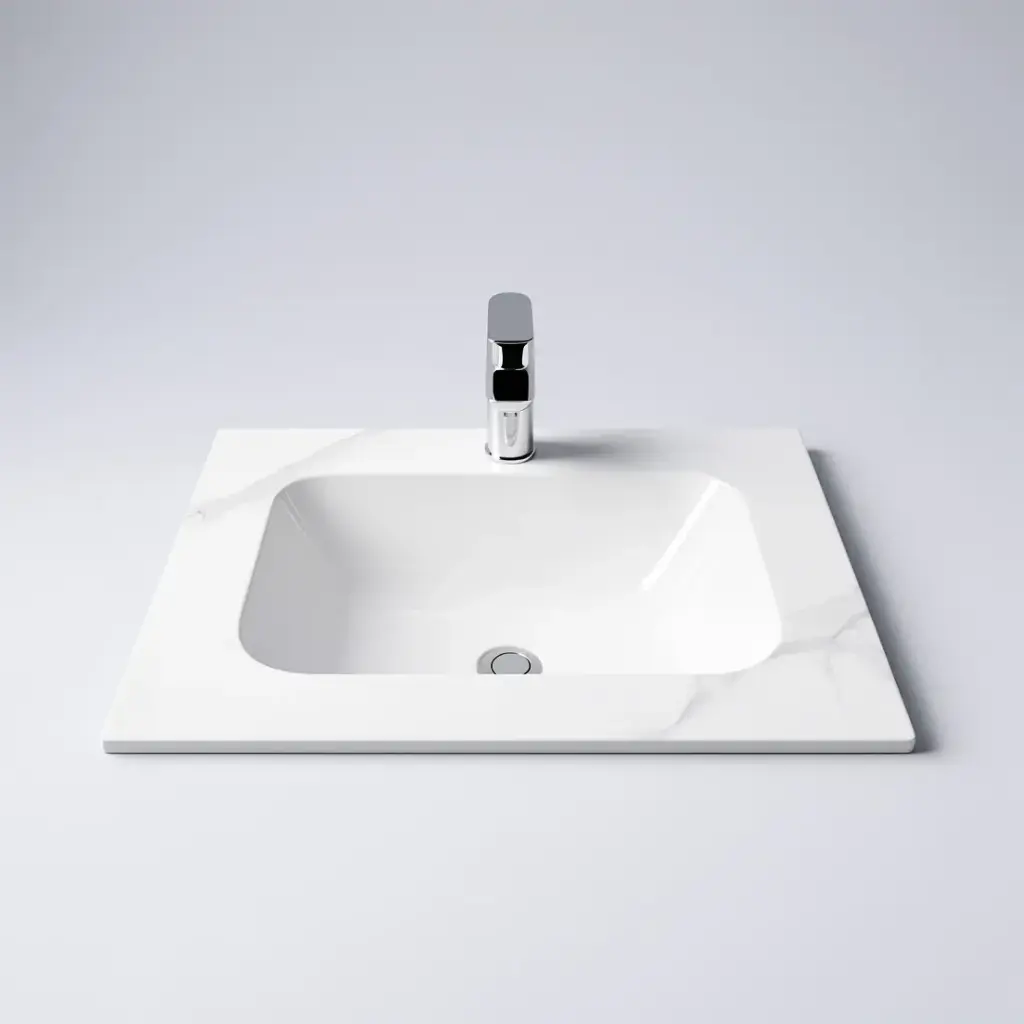 600Lx460Dx180Hmm White Marble Look Sintered Stone Top With Undermount Basin