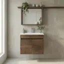 600mm Slim Dark Oak MDF Wall Hung Bathroom Vanity Cabinet Only 2 Doors