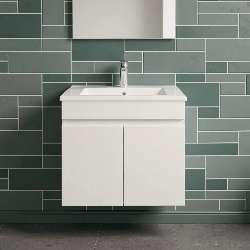 [91003/M64W] 600mm Gloss White MDF 2 Doors Wall Hung Bathroom Vanity Cabinet Only