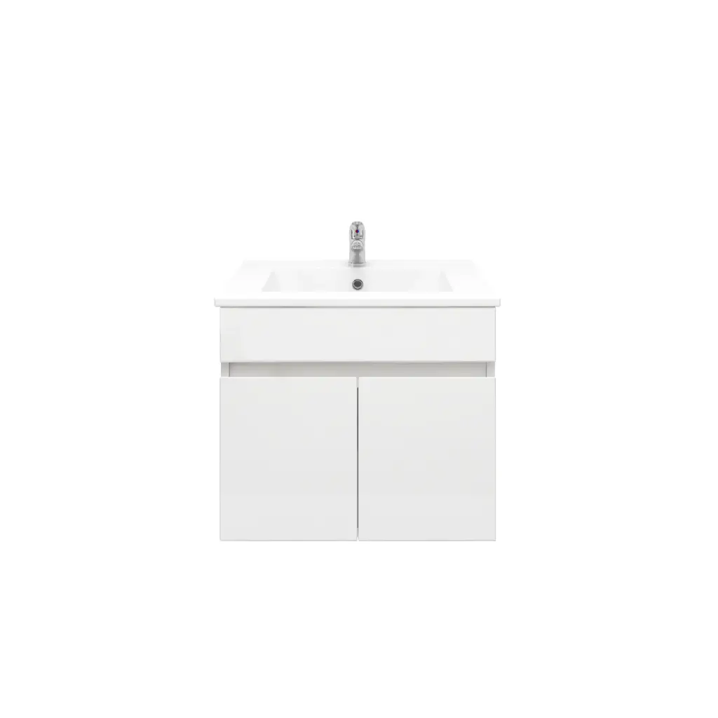 [92003/PVC64W] 600mm Wall Hung Bathroom Vanity Cabinet PVC 2 Door Gloss White