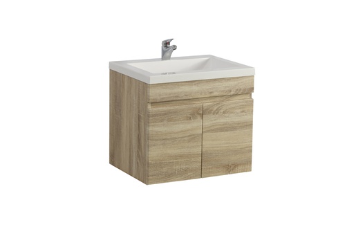 [93141/B64W-WO] 600mm White Oak MDF Wall Hung Bathroom Vanity Cabinet 2 Doors