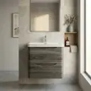 600mm Dark Grey MDF Board with PVC Vacuum Filmed Two Drawers Curved Wall Hung Vanity Cabinet Only