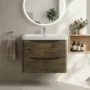 600mm Dark Oak MDF Board with PVC Vacuum Filmed Two Drawers Curved Wall Hung Vanity Cabinet Only